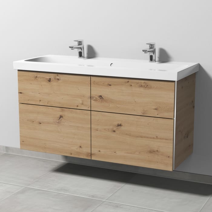 Sanipa 3way Waschtischunterbau für Keramik-Waschtisch iCon Light 120 cm, 4 Auszüge mit Griffleisten