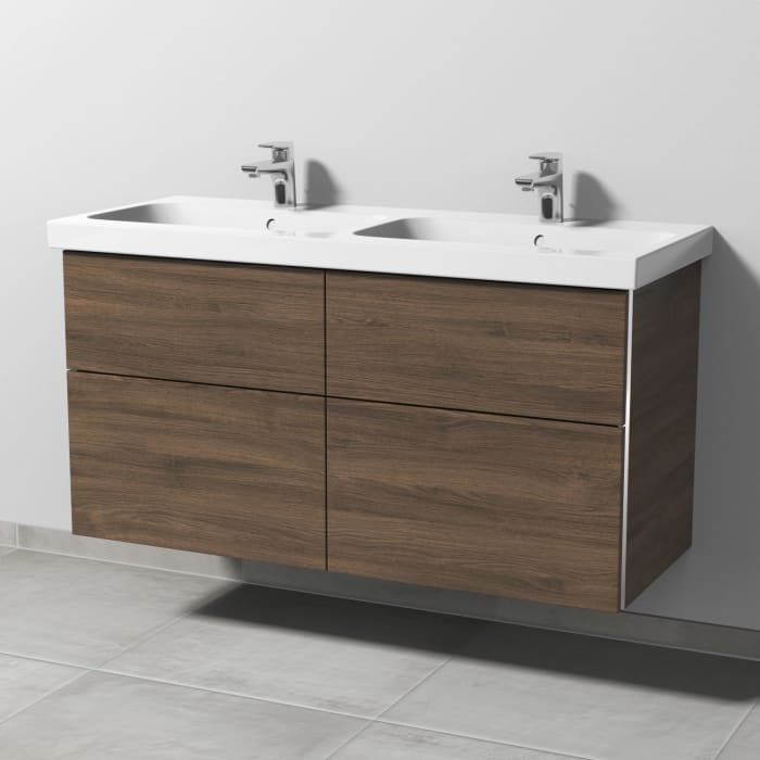 Sanipa 3way Waschtischunterbau für Keramik-Doppelwaschtisch iCon Light 120 cm, 4 Auszüge mit Griffleisten