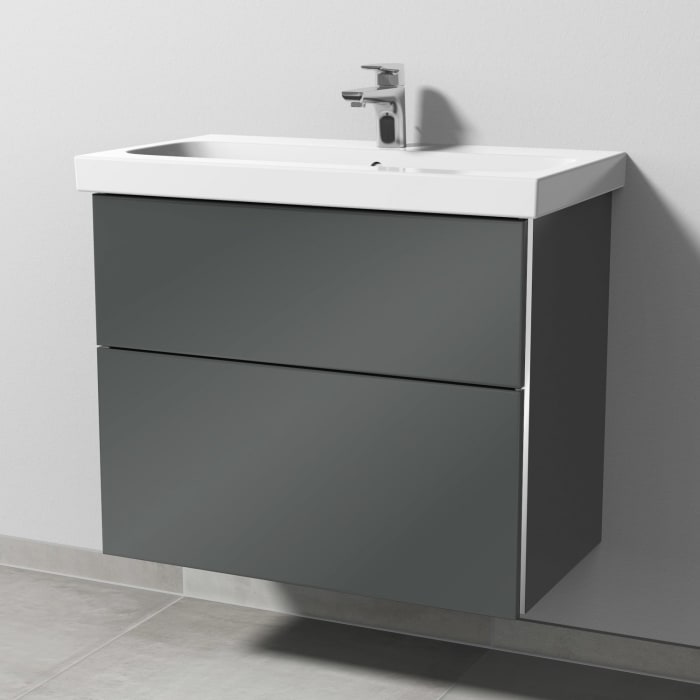 Sanipa 3way Waschtischunterbau für Keramik-Waschtisch iCon Light 75 cm, 2 Auszüge mit Griffleisten