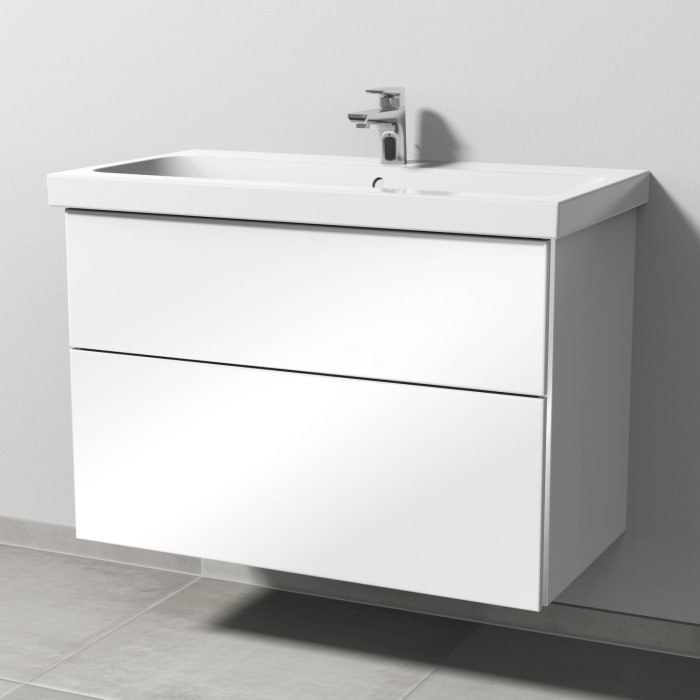 Sanipa 3way Waschtischunterbau für Keramik-Waschtisch iCon Light 90 cm, 2 Auszüge mit Griffleisten