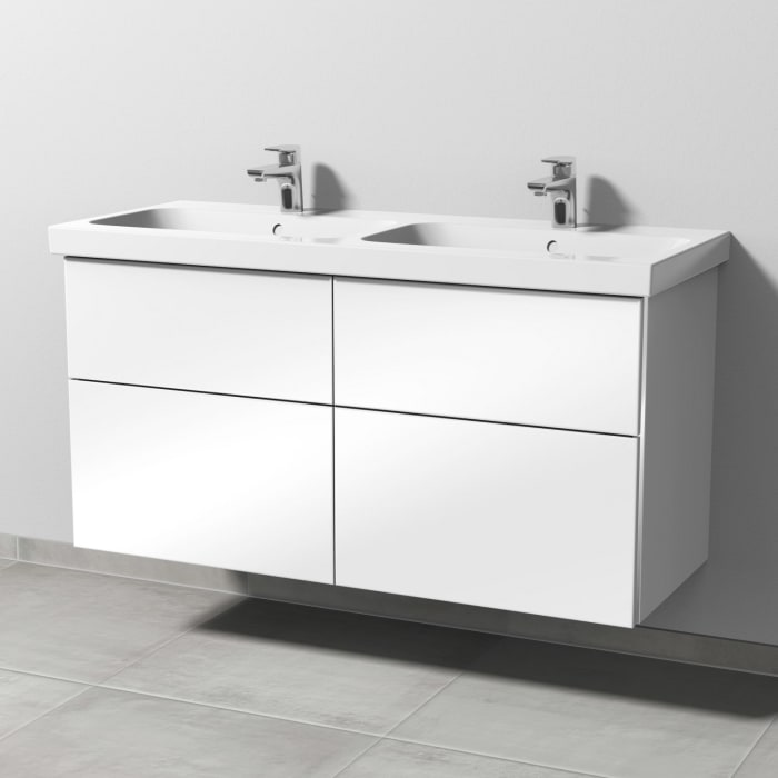 Sanipa 3way Waschtischunterbau für Keramik-Doppelwaschtisch iCon Light 120 cm, 4 Auszüge mit Griffleisten