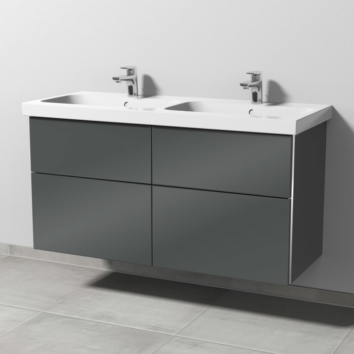 Sanipa 3way Waschtischunterbau für Keramik-Doppelwaschtisch iCon Light 120 cm, 4 Auszüge mit Griffleisten