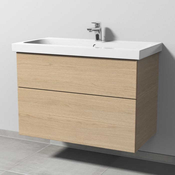 Sanipa 3way Waschtischunterbau für Keramik-Waschtisch iCon Light 90 cm, 2 Auszüge mit Push to open