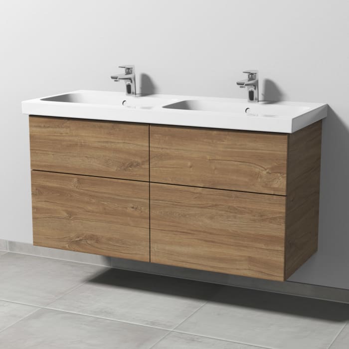 Sanipa 3way Waschtischunterbau für Keramik-Doppelwaschtisch iCon Light 120 cm, 4 Auszüge mit Push to open