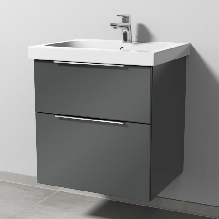 Sanipa 3way Waschtischunterbau für Keramik-Waschtisch iCon Light 60 cm, 2 Auszüge mit Aufsatzgriff