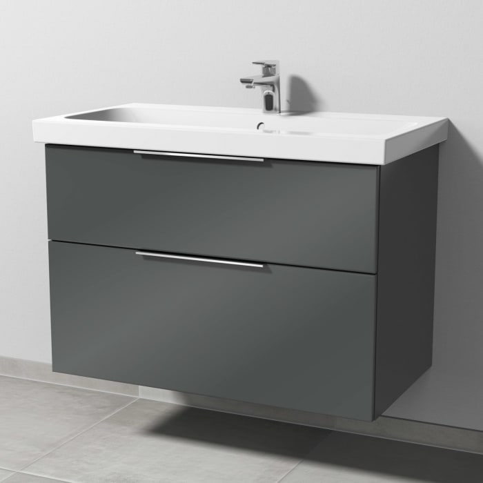 Sanipa 3way Waschtischunterbau für Keramik-Waschtisch iCon Light 90 cm, 2 Auszüge mit Aufsatzgriff