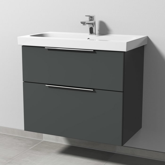 Sanipa 3way Waschtischunterbau für Keramik-Waschtisch iCon Light 75 cm, 2 Auszüge mit Aufsatzgriff