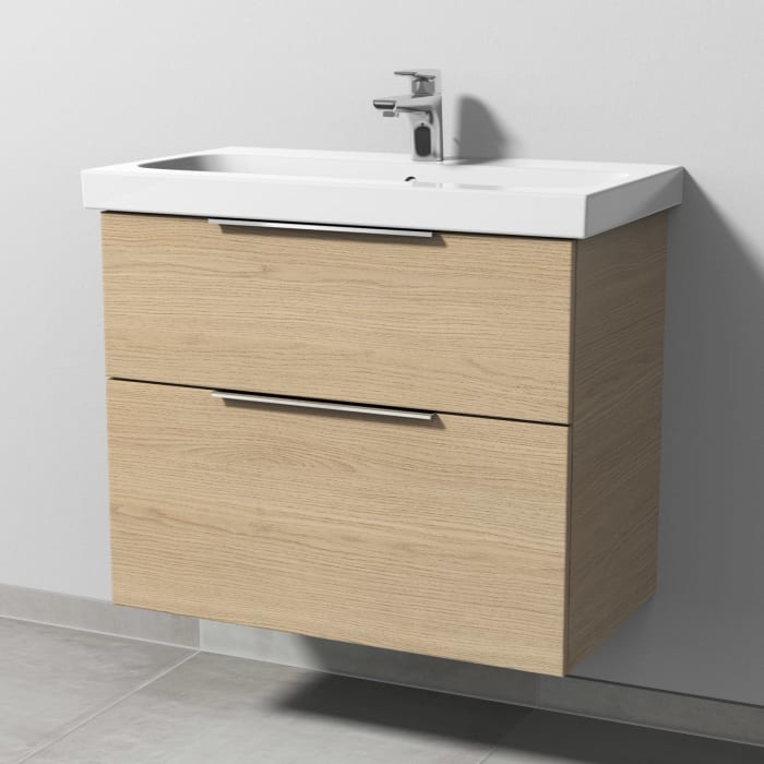 Sanipa 3way Waschtischunterbau für Keramik-Waschtisch iCon Light 75 cm, 2 Auszüge mit Aufsatzgriff