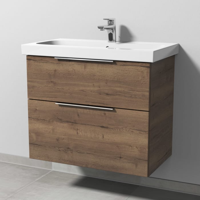 Sanipa 3way Waschtischunterbau für Keramik-Waschtisch iCon Light 75 cm, 2 Auszüge mit Aufsatzgriff