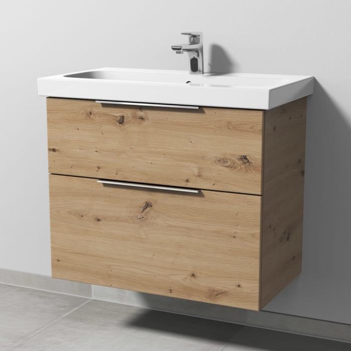 Sanipa 3way Waschtischunterbau für Keramik-Waschtisch iCon Light 75 cm, 2 Auszüge mit Aufsatzgriff