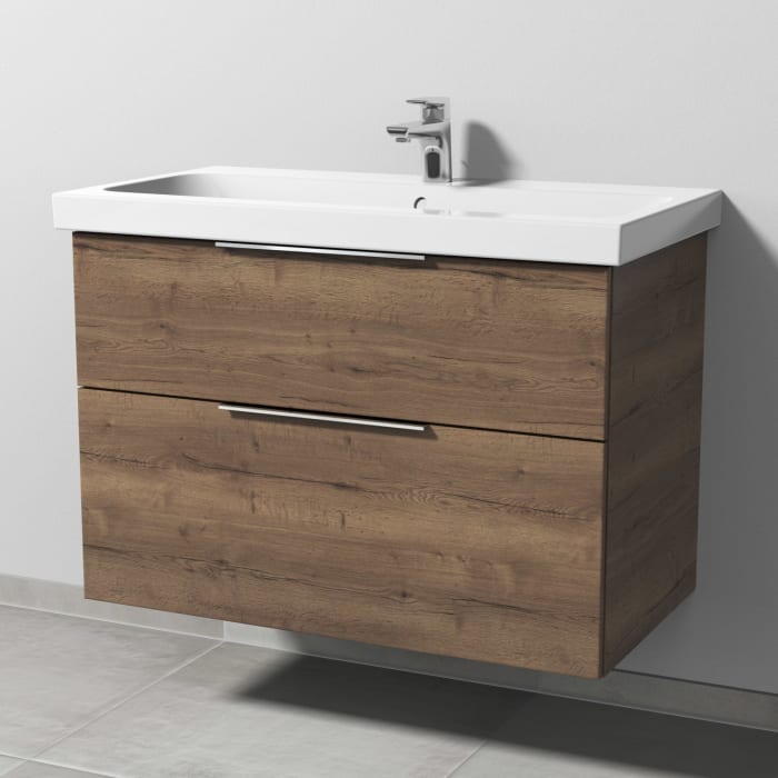 Sanipa 3way Waschtischunterbau für Keramik-Waschtisch iCon Light 90 cm, 2 Auszüge mit Aufsatzgriff