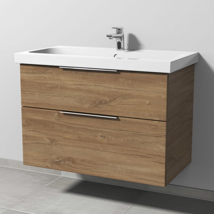 Sanipa 3way Waschtischunterbau für Keramik-Waschtisch iCon Light 90 cm, 2 Auszüge mit Aufsatzgriff