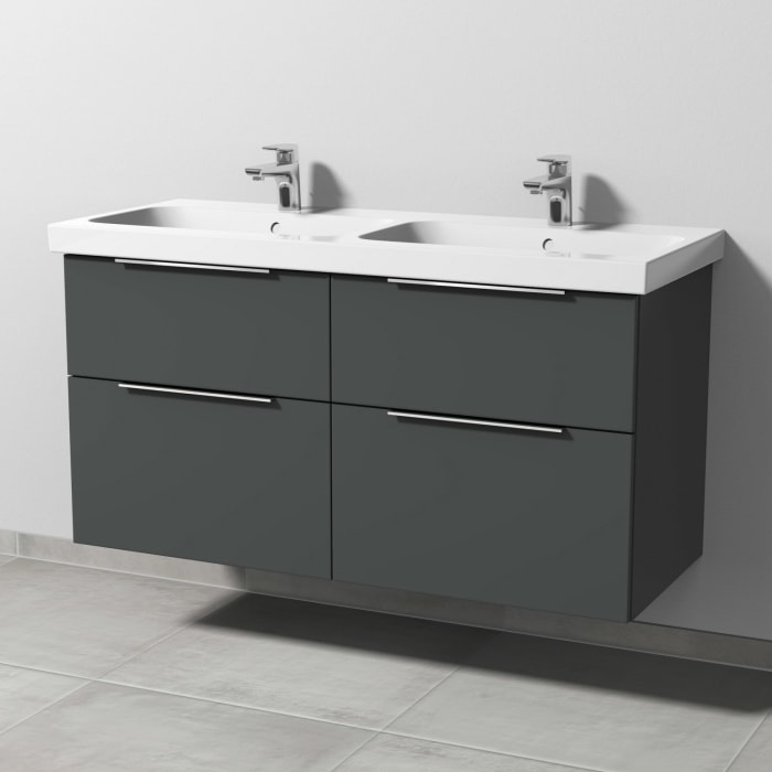 Sanipa 3way Waschtischunterbau für Keramik-Doppelwaschtisch iCon Light 120 cm, 4 Auszüge mit Aufsatzgriff