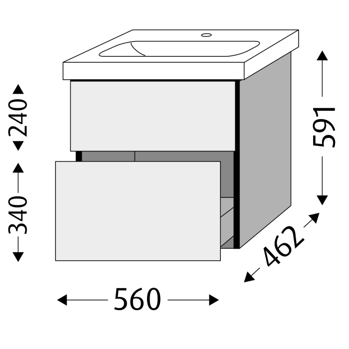 Sanipa 3way Waschtischunterbau für Keramik-Waschtisch iCon Light 60 cm, 2 Auszüge mit Griffleisten