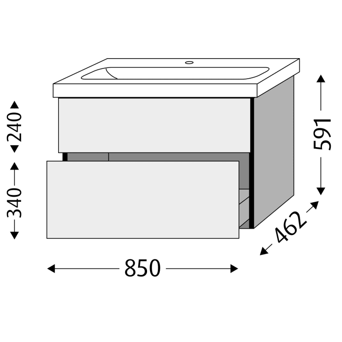 Sanipa 3way Waschtischunterbau für Keramik-Waschtisch iCon Light 90 cm, 2 Auszüge mit Griffleisten