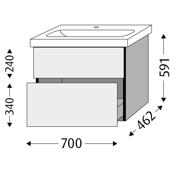 Sanipa 3way Waschtischunterbau für Keramik-Waschtisch iCon Light 75 cm, 2 Auszüge mit Push to open