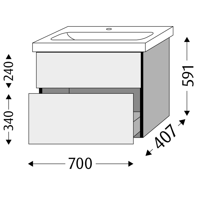 Sanipa 3way Waschtischunterbau für Keramik-Waschtisch iCon Light 75 cm, 2 Auszüge mit Push to open