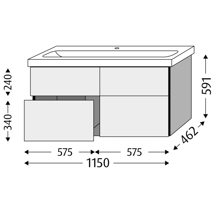 Sanipa 3way Waschtischunterbau für Keramik-Waschtisch iCon Light 120 cm, 4 Auszüge mit Push to open