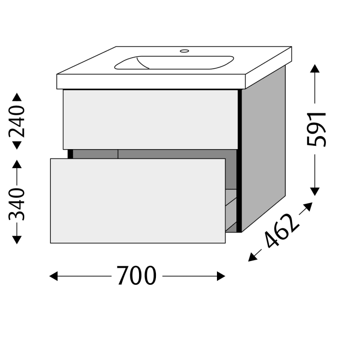 Sanipa 3way Waschtischunterbau für Keramik-Waschtisch iCon Light 75 cm, 2 Auszüge mit Push to open