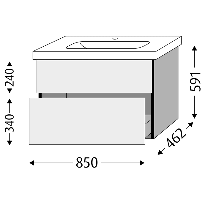 Sanipa 3way Waschtischunterbau für Keramik-Waschtisch iCon Light 90 cm, 2 Auszüge mit Push to open