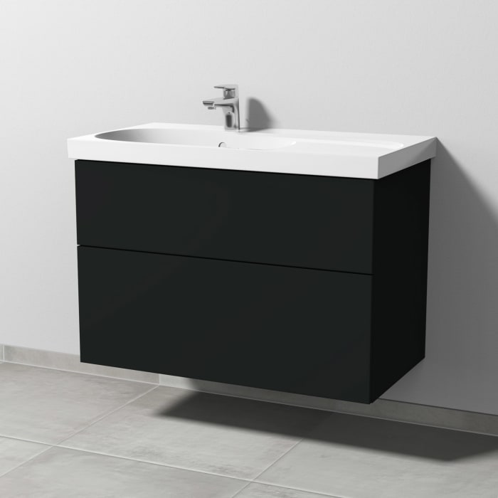 Sanipa 3way Waschtischunterbau für Keramik-Waschtisch Acanto 90 cm Ablagefläche rechts, 2 Auszüge mit Push to open