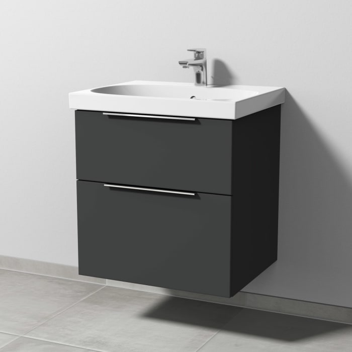 Sanipa 3way Waschtischunterbau für Keramik-Waschtisch Acanto 60 cm, 2 Auszüge mit Aufsatzgriff