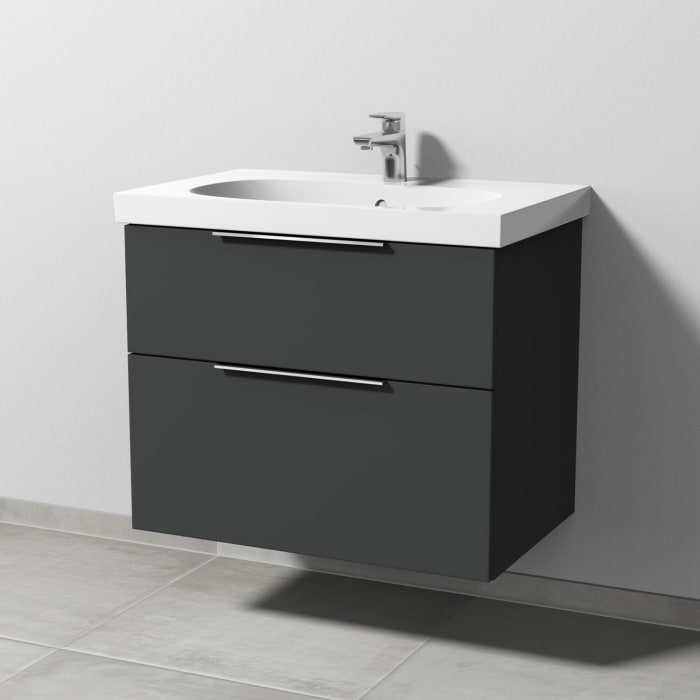 Sanipa 3way Waschtischunterbau für Keramik-Waschtisch Acanto 75 cm, 2 Auszüge mit Aufsatzgriff