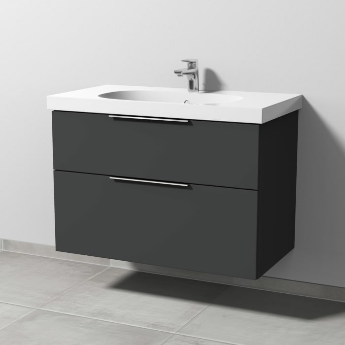 Sanipa 3way Waschtischunterbau für Keramik-Waschtisch Acanto 90 cm, 2 Auszüge mit Aufsatzgriff