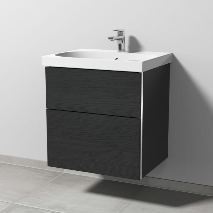 Sanipa 3way Waschtischunterbau für Keramik-Waschtisch Acanto 60 cm, 2 Auszüge mit Griffleisten