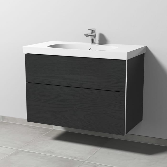 Sanipa 3way Waschtischunterbau für Keramik-Waschtisch Acanto 90 cm, 2 Auszüge mit Griffleisten