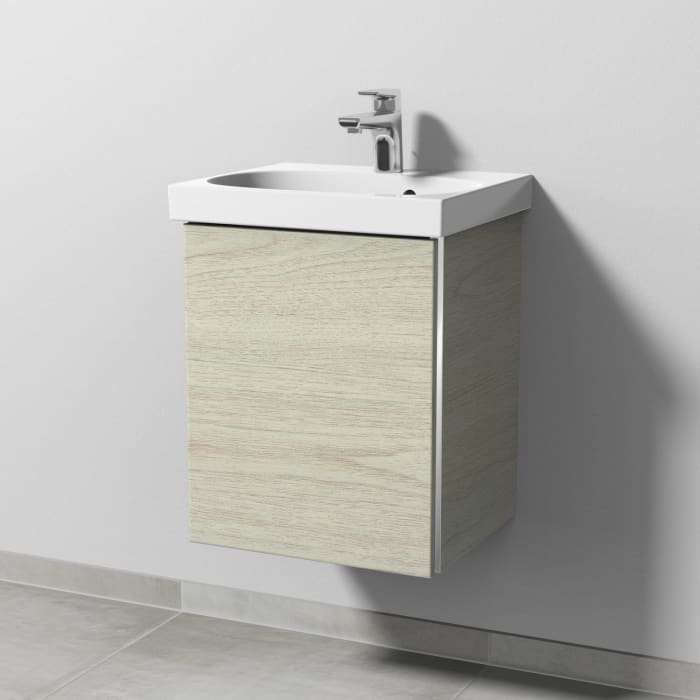 Sanipa 3way Waschtischunterbau für Keramik-Waschtisch Acanto 45 cm, 1 Tür, Anschlag links, mit Griffleiste