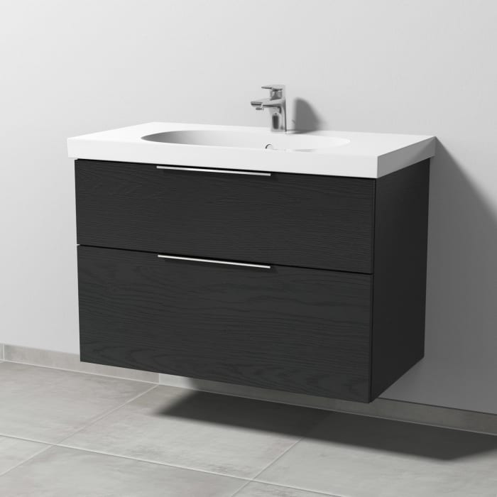 Sanipa 3way Waschtischunterbau für Keramik-Waschtisch Acanto 90 cm, 2 Auszüge mit Aufsatzgriff