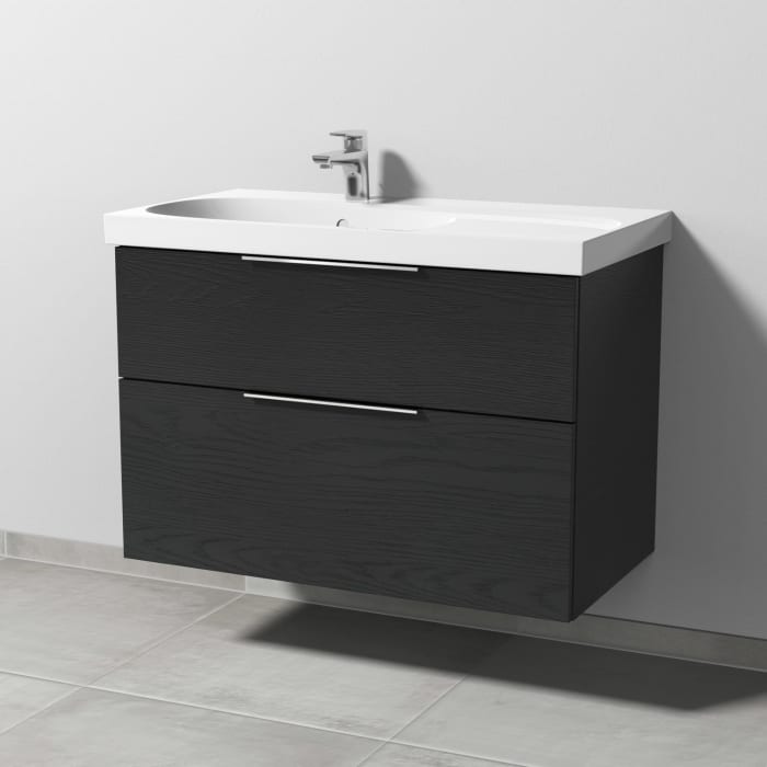 Sanipa 3way Waschtischunterbau für Keramik-Waschtisch Acanto 90 cm Ablagefläche rechts, 2 Auszüge mit Aufsatzgriff