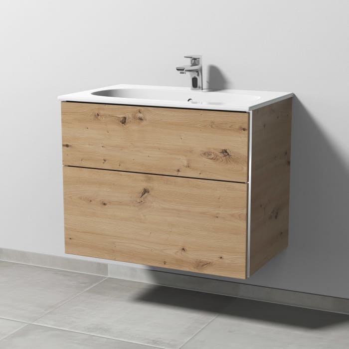 Sanipa 3way Waschtischunterbau für Keramik-Waschtisch Acanto Slim 75 cm, 2 Auszüge mit Griffleisten
