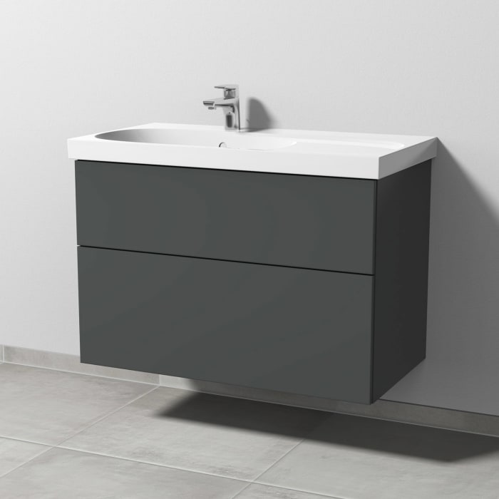 Sanipa 3way Waschtischunterbau für Keramik-Waschtisch Acanto 90 cm Ablagefläche rechts, 2 Auszüge mit Push to open