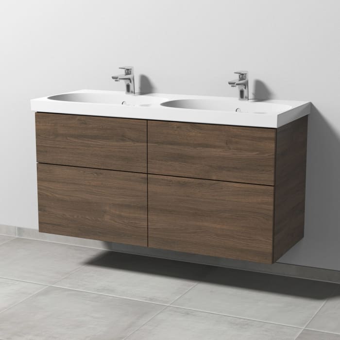 Sanipa 3way Waschtischunterbau für Keramik-Doppelwaschtisch Acanto 120 cm, 4 Auszüge mit Push to open