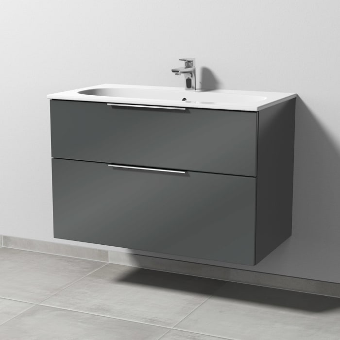 Sanipa 3way Waschtischunterbau für Keramik-Waschtisch Acanto Slim 90 cm, 2 Auszüge mit Aufsatzgriff