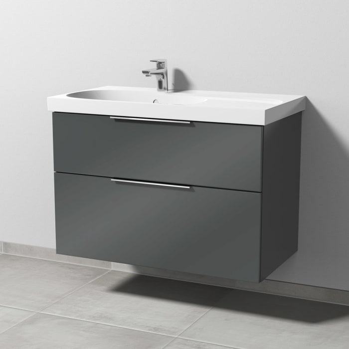 Sanipa 3way Waschtischunterbau für Keramik-Waschtisch Acanto 90 cm Ablagefläche rechts, 2 Auszüge mit Aufsatzgriff