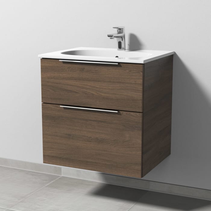 Sanipa 3way Waschtischunterbau für Keramik-Waschtisch Acanto Slim 60 cm, 2 Auszüge mit Aufsatzgriff