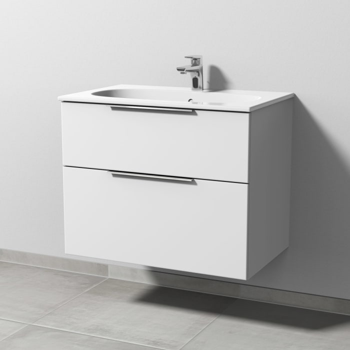 Sanipa 3way Waschtischunterbau für Keramik-Waschtisch Acanto Slim 75 cm, 2 Auszüge mit Aufsatzgriff