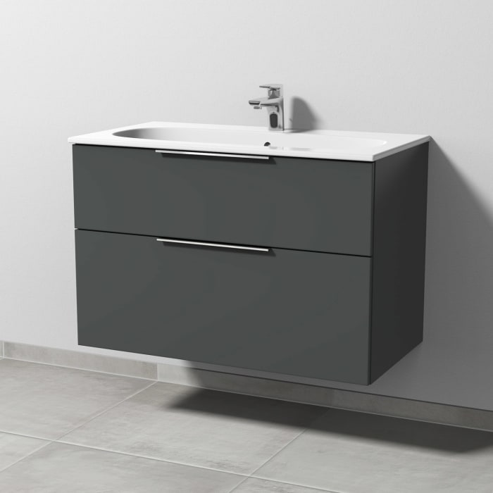 Sanipa 3way Waschtischunterbau für Keramik-Waschtisch Acanto Slim 90 cm, 2 Auszüge mit Aufsatzgriff