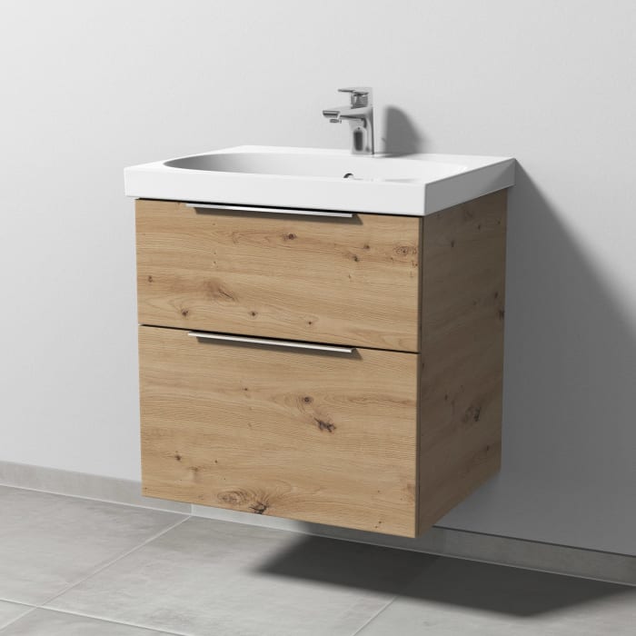 Sanipa 3way Waschtischunterbau für Keramik-Waschtisch Acanto 60 cm, 2 Auszüge mit Aufsatzgriff