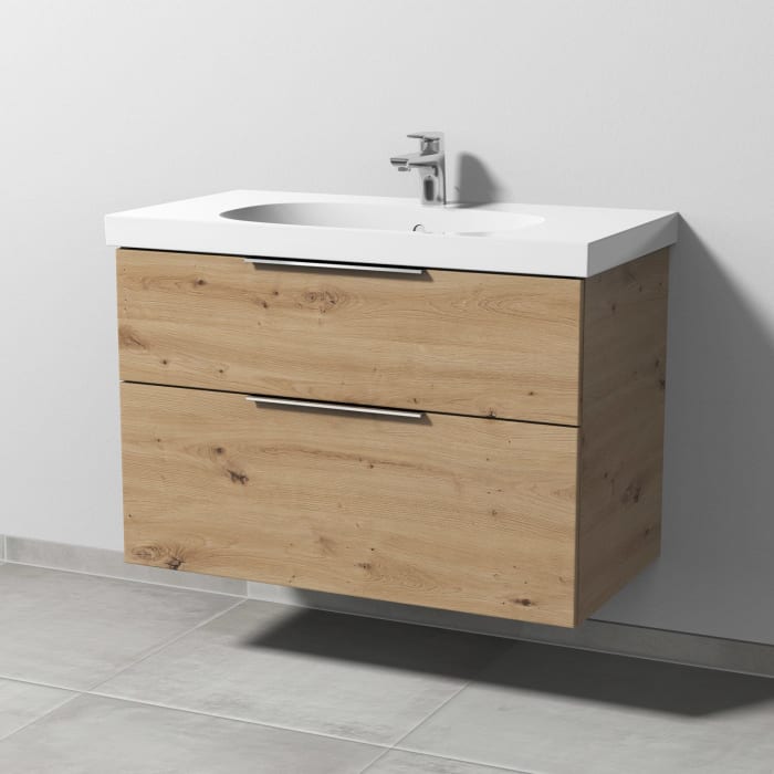 Sanipa 3way Waschtischunterbau für Keramik-Waschtisch Acanto 90 cm, 2 Auszüge mit Aufsatzgriff