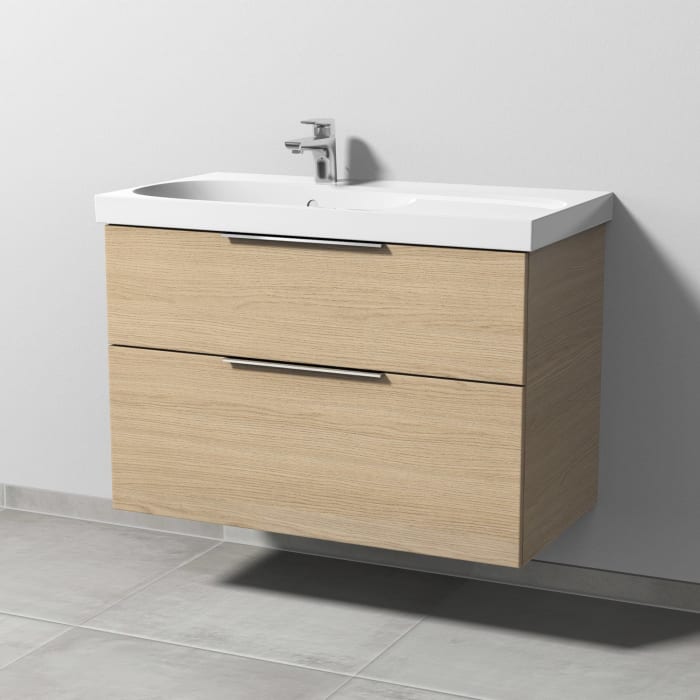 Sanipa 3way Waschtischunterbau für Keramik-Waschtisch Acanto 90 cm Ablagefläche rechts, 2 Auszüge mit Aufsatzgriff