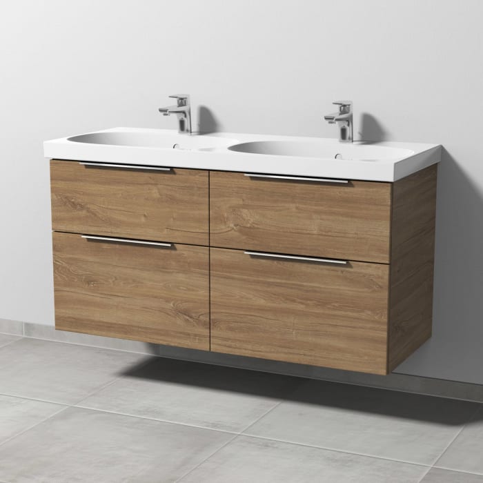 Sanipa 3way Waschtischunterbau für Keramik-Doppelwaschtisch Acanto 120 cm, 4 Auszüge mit Aufsatzgriff