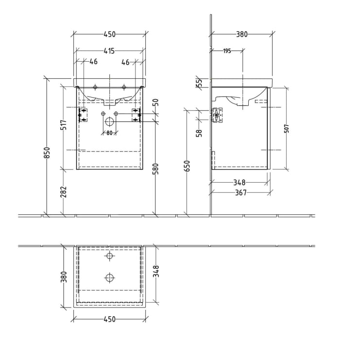 Sanipa 3way Waschtischunterbau für Keramik-Waschtisch Acanto 45 cm, 1 Tür , Anschlag links, mit Push to open