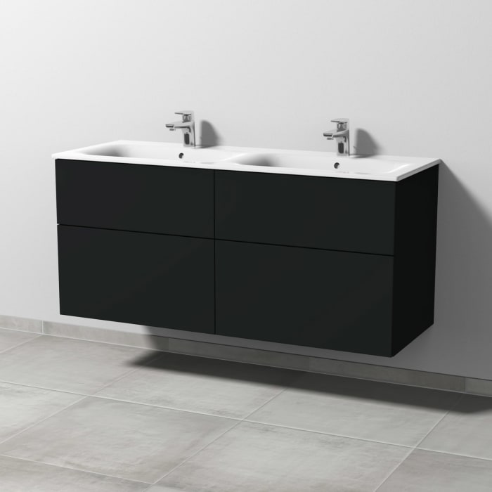 Sanipa 3way Waschtischunterbau für Keramik-Doppelwaschtisch Renova Plan Slim 130 cm, 4 Auszüge mit Push to open