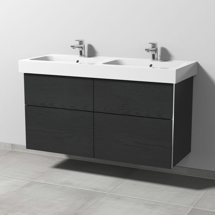 Sanipa 3way Waschtischunterbau für Keramik-Doppelwaschtisch iCon 120 cm, 4 Auszüge mit Griffleisten