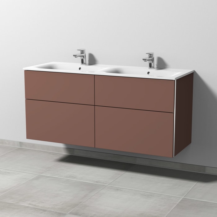 Sanipa 3way Waschtischunterbau für Keramik-Doppelwaschtisch Renova Plan Slim 130 cm, 4 Auszüge mit Griffleisten