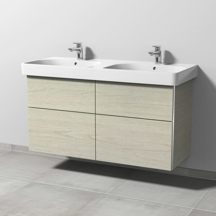 Sanipa 3way Waschtischunterbau für Keramik-Doppelwaschtisch Smyle Square 120 cm, 4 Auszüge mit Griffleisten
